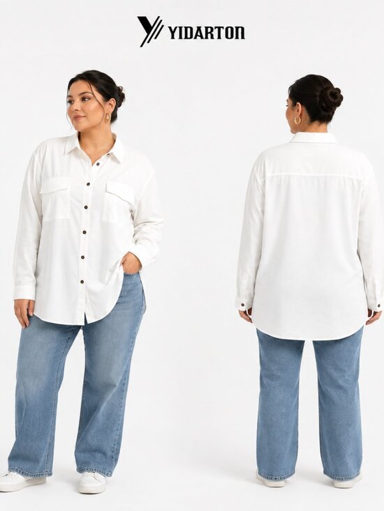Yidarton Tops - Yidarton Womens White Button Down Shirt Long Sleeve Oversized Blouse 2XL fits XL